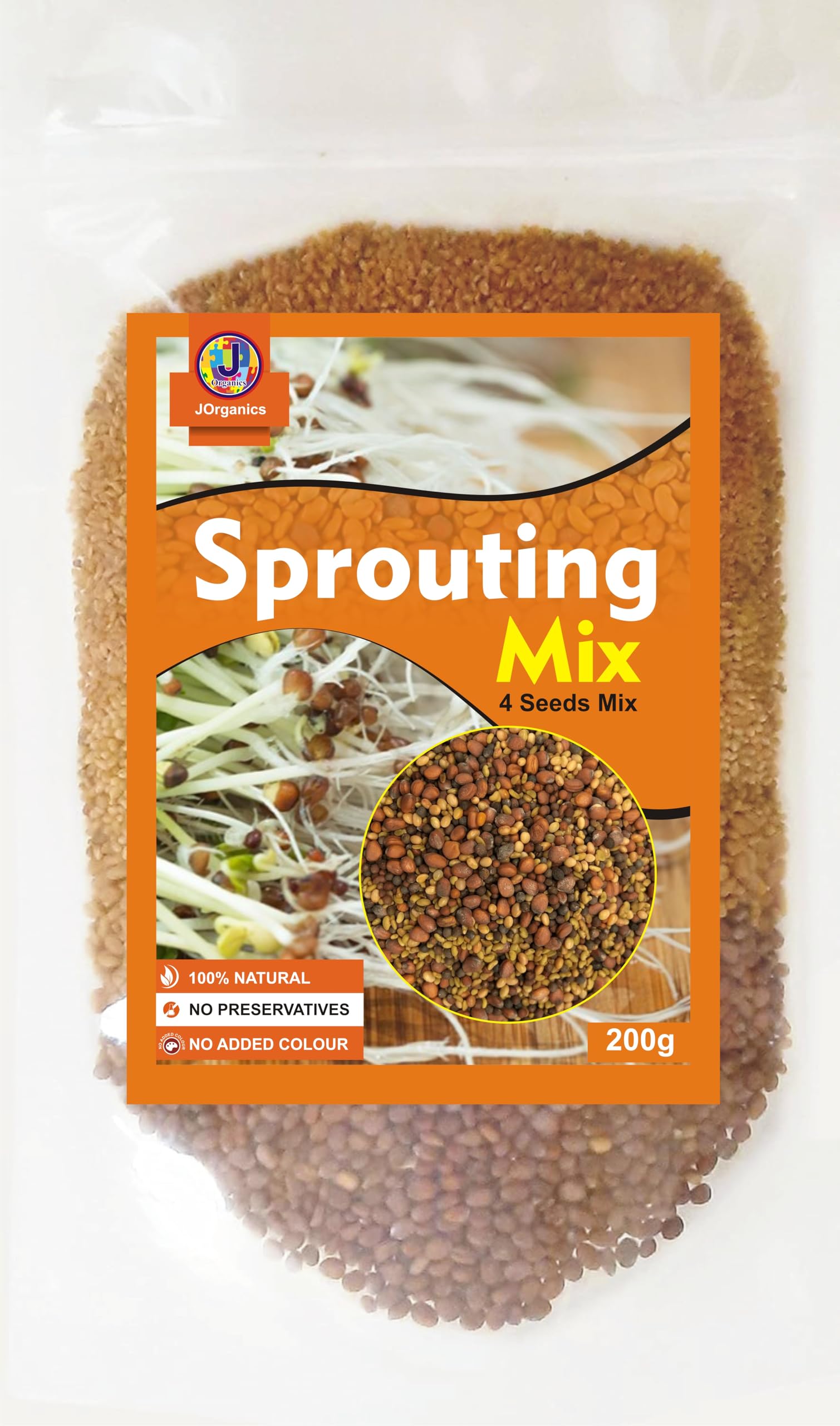 J Organics Nutritious Organic Sprouting Seeds | Diet Snacks | Clover, Radish, Alfalfa Mix Seeds for Salads Pack of 200g