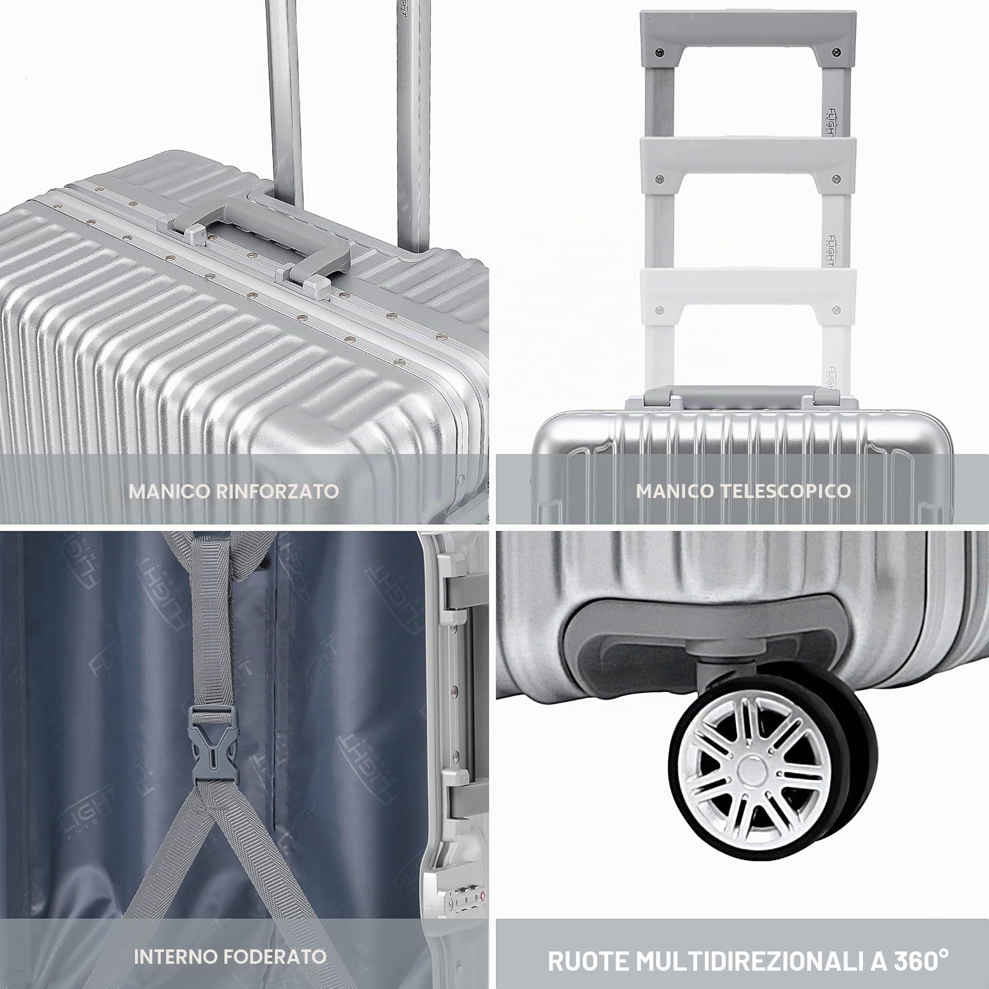 Flight Knight Valigia Da Viaggio Premium - 8 Ruote Girevoli - Lucchetto Tsa Integrato - Guscio Rigido Leggero In Aluminio - Bagaglio Da Stiva Resistente - Approvato Per Oltre 100 Compagnie Aeree