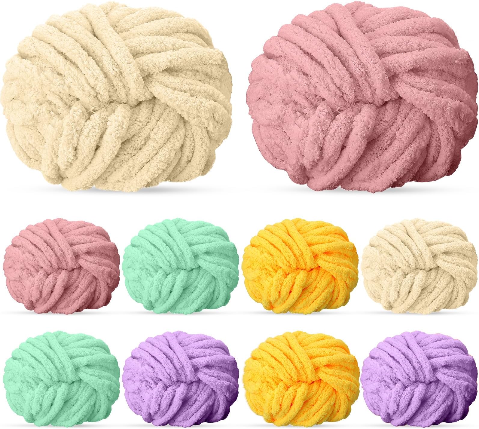 10 Pack Chunky Chenille Yarn Total 295 Yard Chunky Knit Yarn for Crocheting Soft Thick Blanket Yarn Jumbo Chenille Yarn for Hand Knitting Crochet DIY Arm Knit Blankets Throw Mat Rugs Pillow