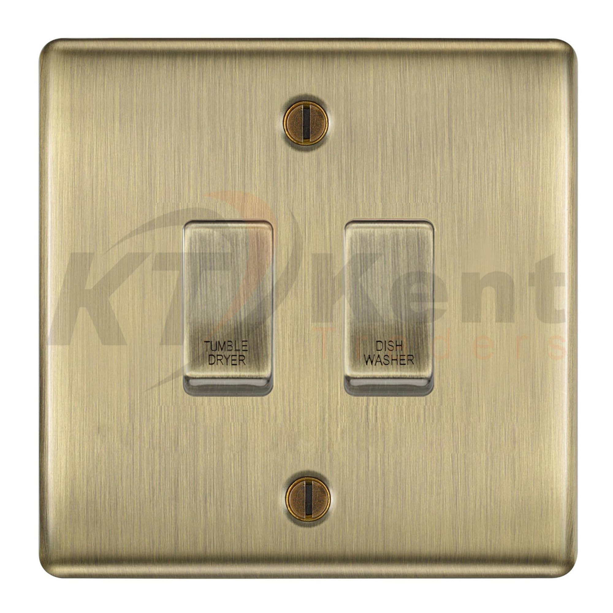 BG Antique Brass Custom Grid Switch Panel Labelled Kitchen Appliance 2 Gang
