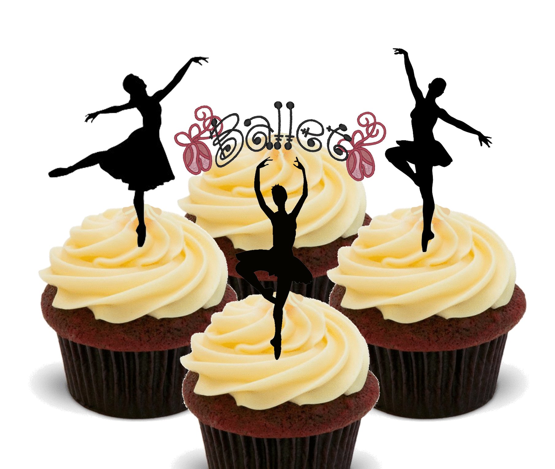 Made4You Ballerina/Ballet Dancing Silhouettes, Edible Cupcake Toppers - Stand-up Wafer Cake Decorations (Pack of 12)