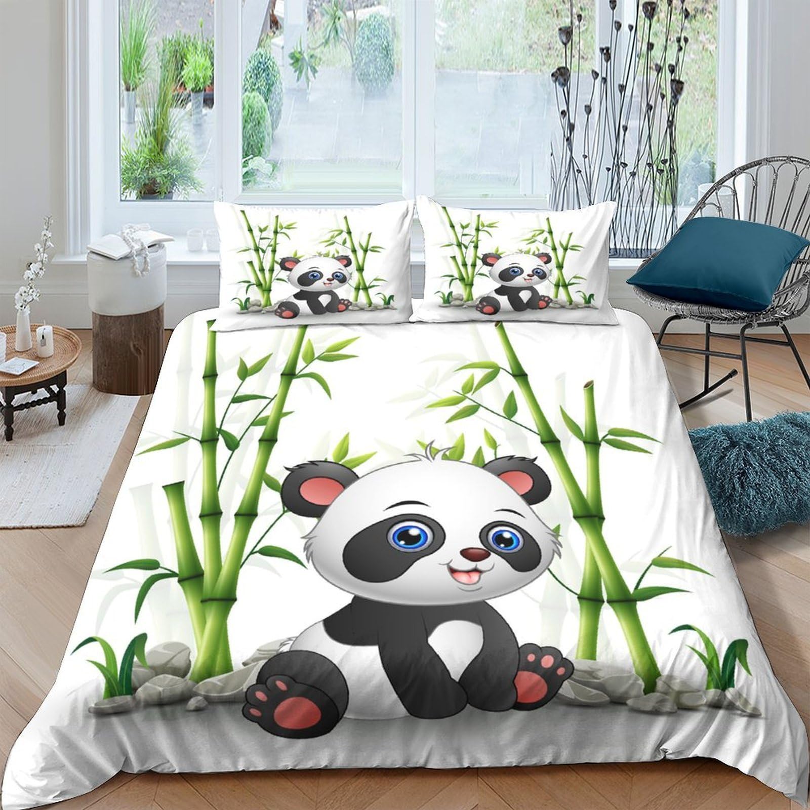 Ctjqhvkz Style-2 3D Printed Cartoon Panda Fitted Sheet Microfiber Soft Bamboo Forest Bed Cover For Bedroom Guestroom Mattress Protection Single（135X200cm）