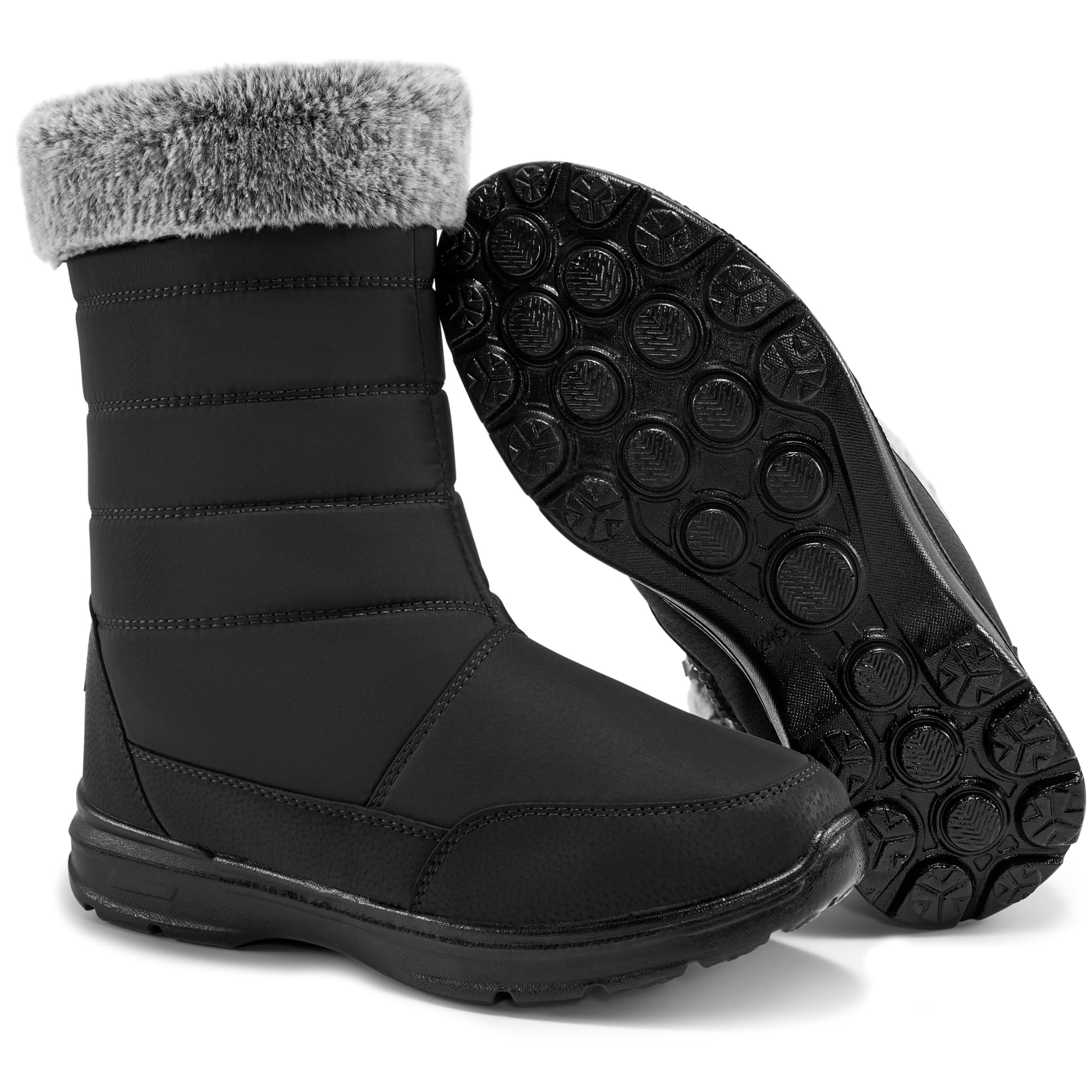 Snow Boots for Women Mid Calf 2025 Winter Warm Fur Lined Shoes Comfortable Waterproof Footwear with Zipper for
