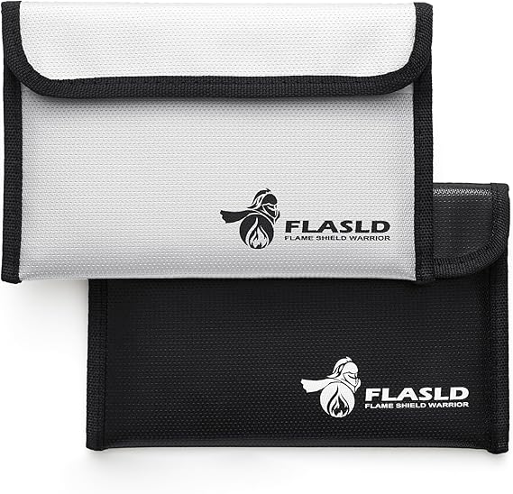 FLASLD Fireproof Money Bags, Fireproof Wallet Pouch, Small Safe Bag for Cash, Valuables & Passport, with Silicone Coating & Zipper Closure (2-Pack Money Bag-8x5”)