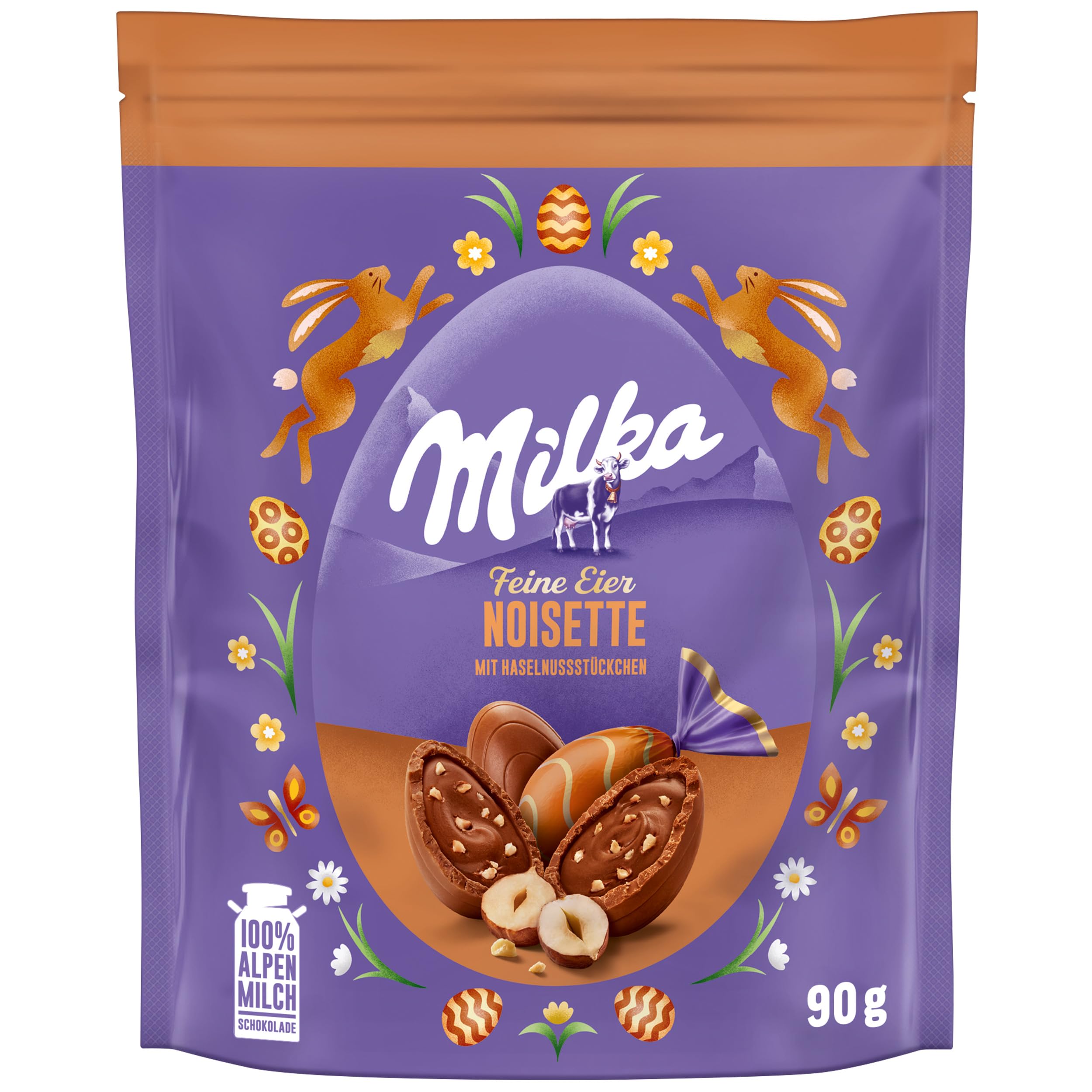 Milka Feine Eier Noisette mit zarter Haselnussfüllung – einzeln verpackte Osterschokolade aus Alpenmilch – 90g