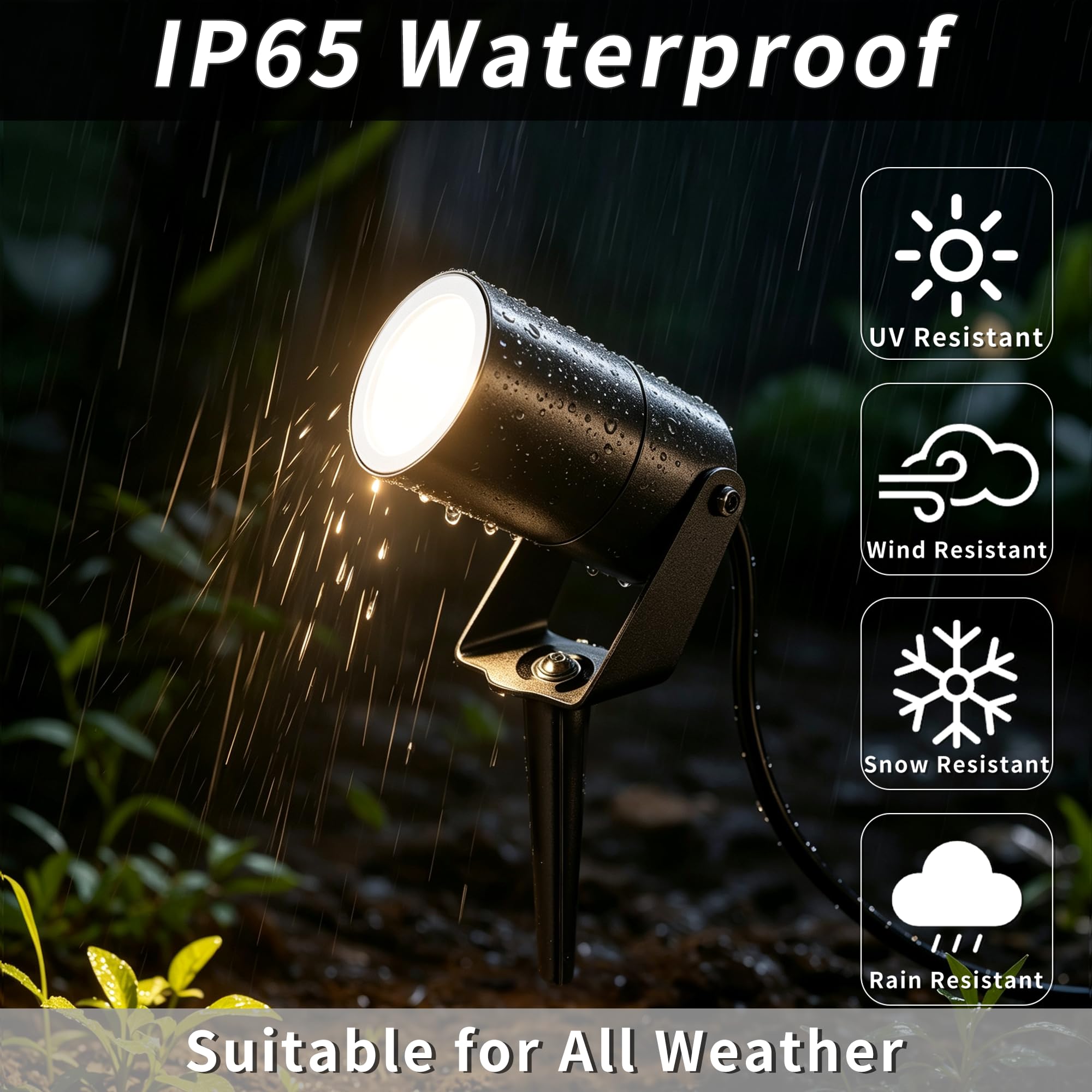 LED Gartenstrahler mit Erdspieß 230V GU10 IP65 Wasserdicht Außen | IP65 Edelstahl Gartenleuchte Gartenbeleuchtung mit Strom Inkl. 5W 3000K GU10 Glühbirne, 2m Kabel mit Stecker, 4Stück-Schwarz