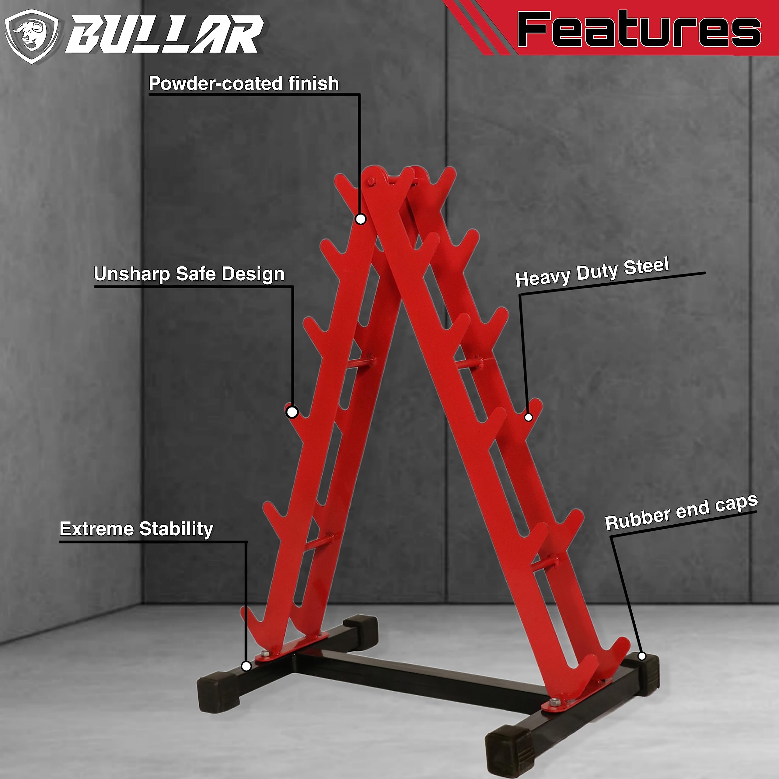 BULLAR dumbbell rack for home gym fitness (DUMBBELL-RACK) (Red) 3