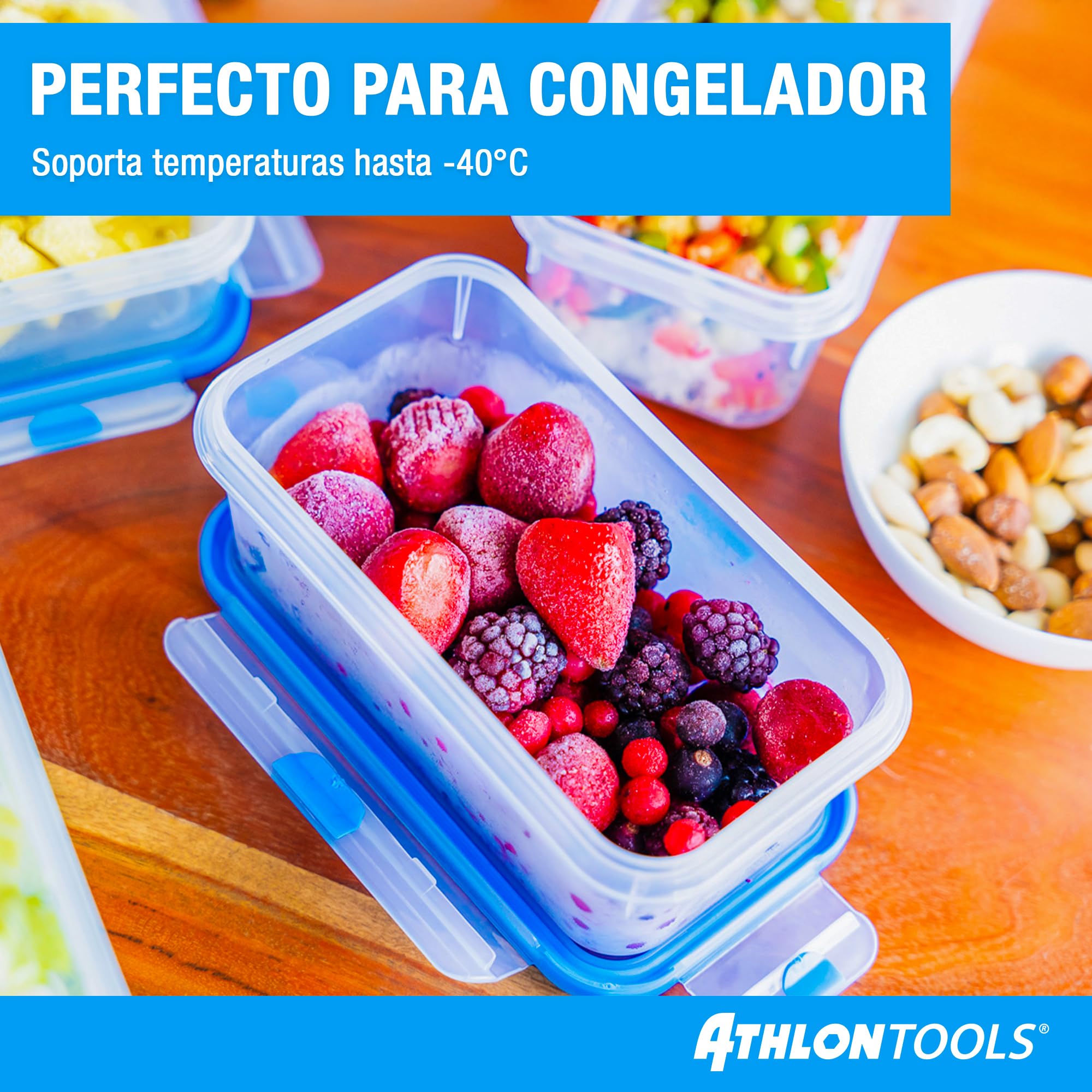 ATHLON TOOLS Juego de 2 recipientes herméticos de 5 l de calidad gastronómica, 100% herméticos y a prueba de fugas, de 40 a +100 grados, para todos los alimentos, sin BPA
