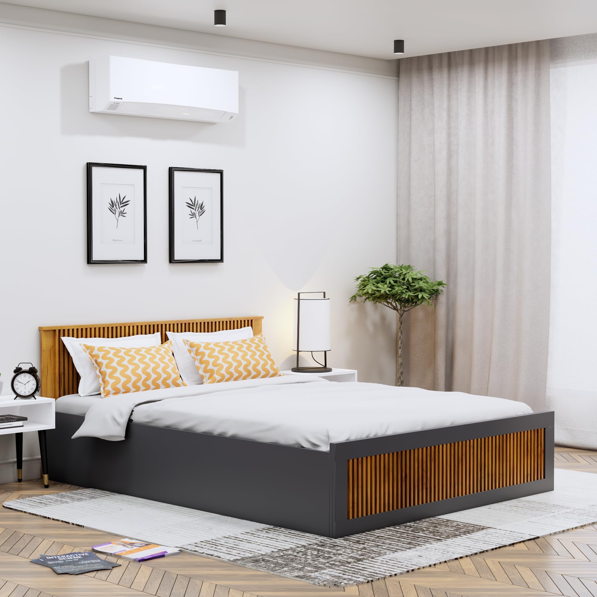 Bniture Modern Bed for Bedroom || Bed with Designer Headboard || Engineered Wood Bed with Storage (Slate Grey & Giant Wood, Queen) (H- 80 CM x L- 205 CM x W- 156 CM) (B0DH27VS7F) Amazon Price History, Amazon Price Tracker