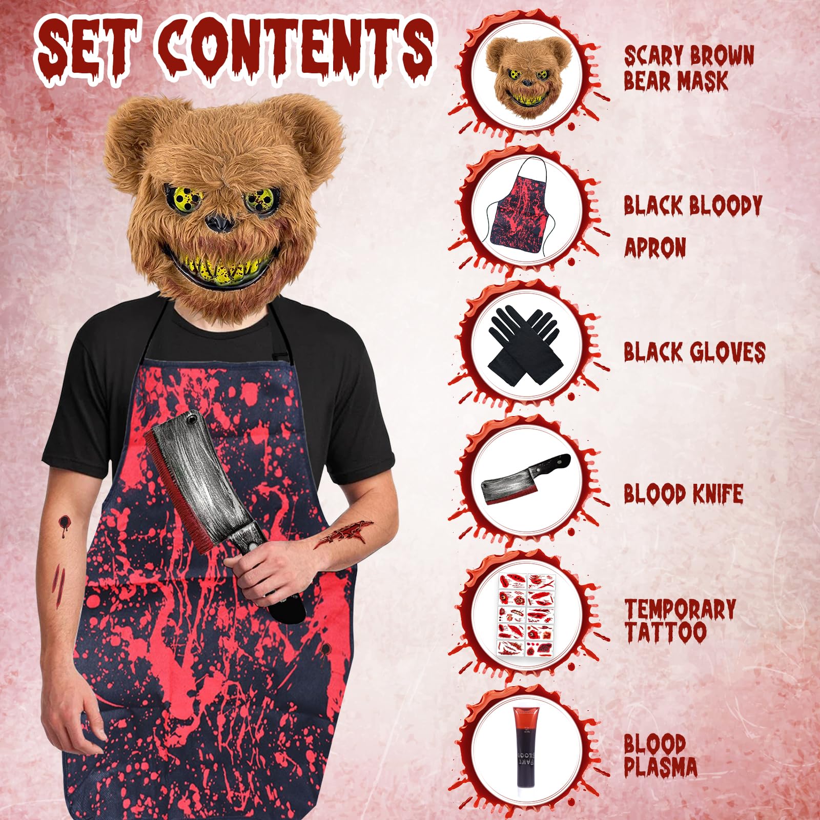 Halloween Straszna Maska, Kostium Horroru Niedźwiedź Straszny, Maska Grozy dla Dorosłego Dziecka, maska niedźwiedzia z horroru na Halloween karnawał impreza Cosplay Przebierana