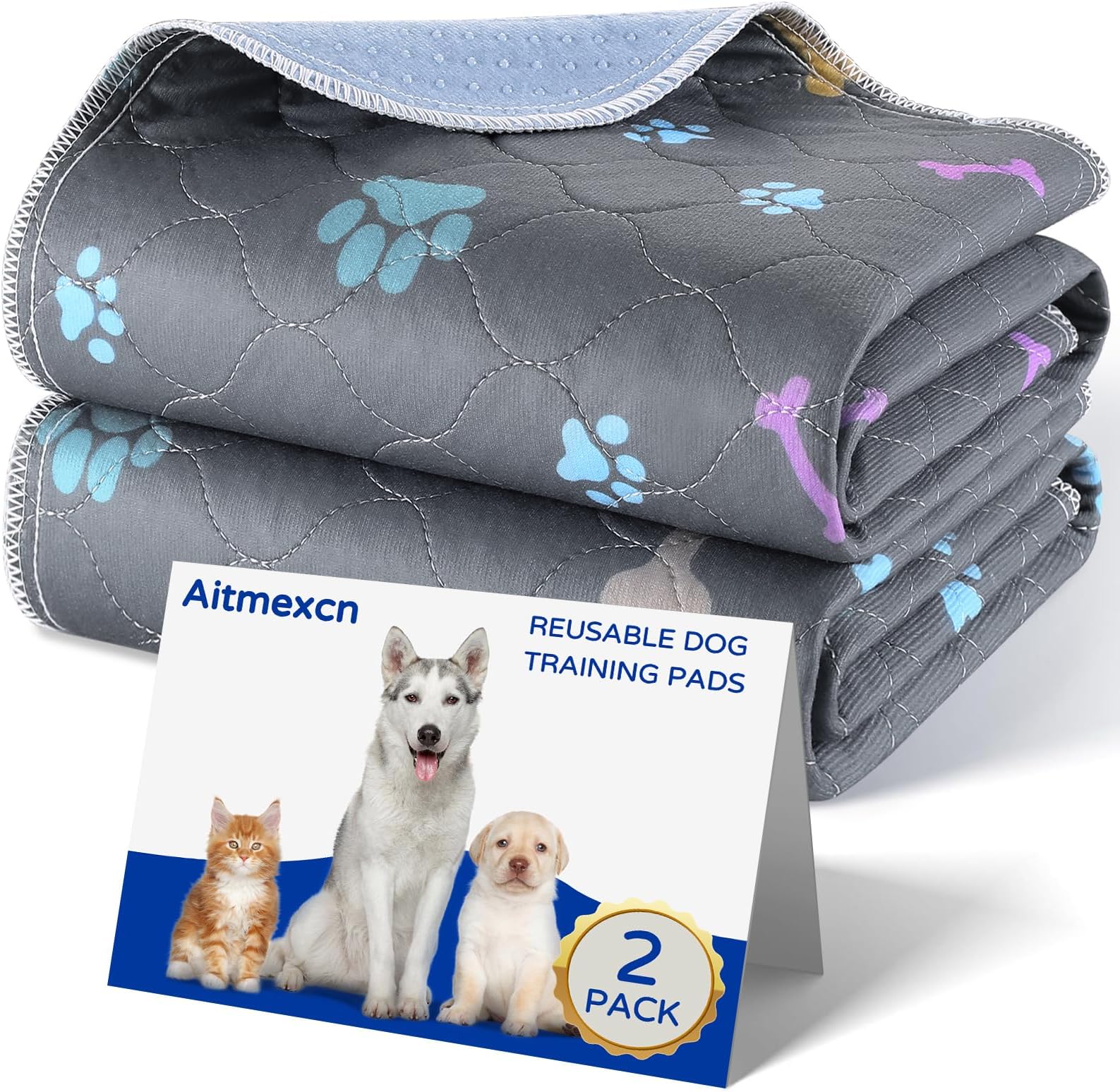 Washable Puppy Dog Pee Pad, 2PCS 100% Waterproof Whelping Training Mat for Puppy/Senior Dog, Fast Drying Reusable Puppy Pads for Indoor, Outdoor and Car Travel- 36''x47''