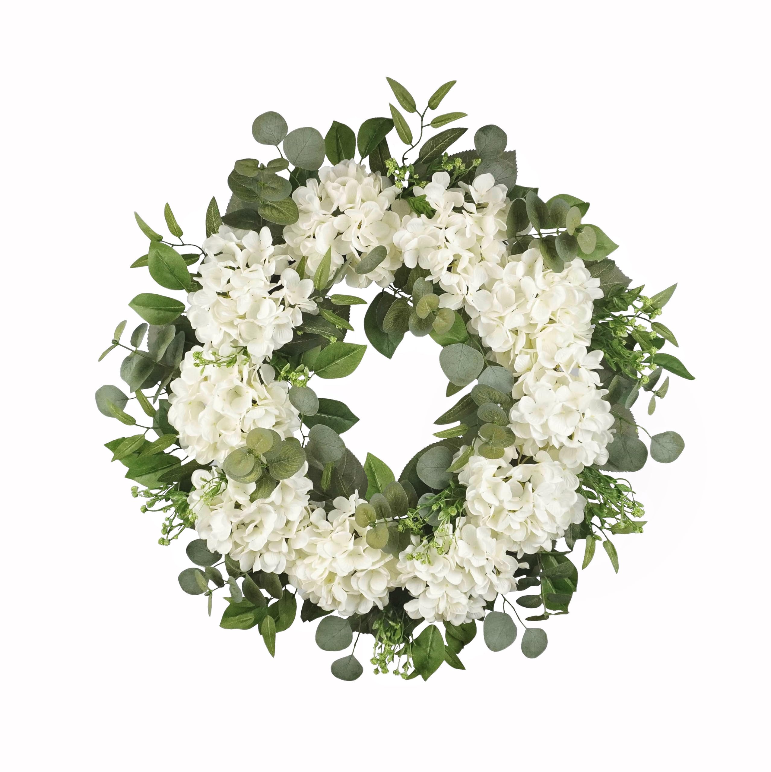 FLOROAD Spring Wreath for Front Door, 28 inch Artificial White Hydrangea Wreath, Spring Summer Mother’s Day Valentine’s Day Wedding Flower Wreath Decoration for Home Door Wall Window