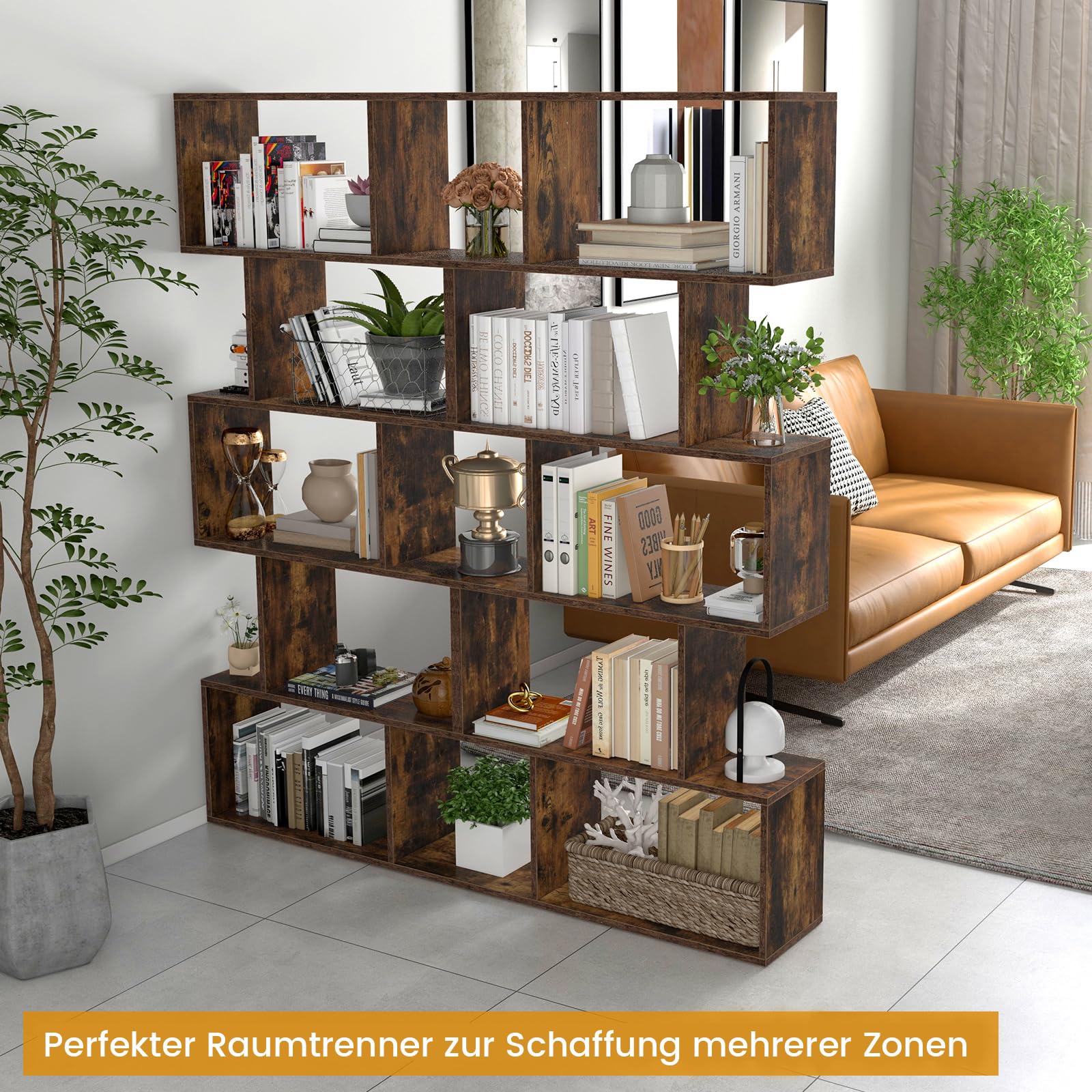 COSTWAY CB10554DE Book Shelf with 5 Levels Wooden Standing Shelf Office Shelf Storage Shelf Room Divider Shelf for Living Room Bedroom Office 70 x 23.5 x 158 cm (Vintage Brown