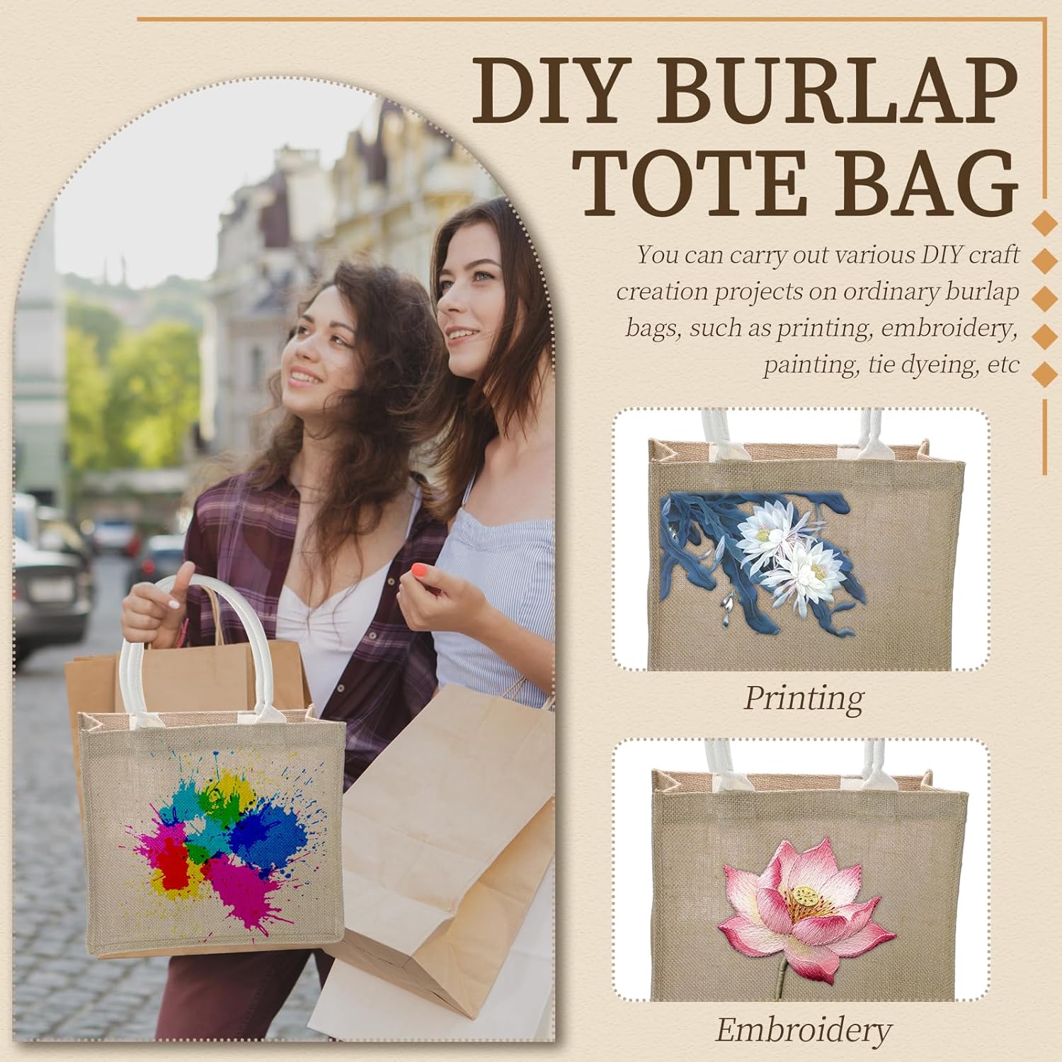 Jute Tote Bags - Durable Burlap Bags with Handles, Great for DIY, Shopping, and Special Occasions - 14.2" x 12.6" x 6.7" - Image 7