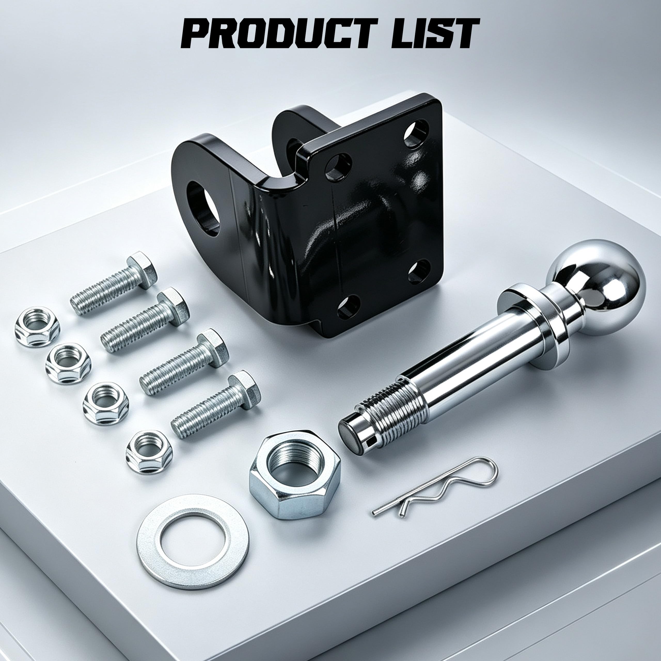 Głowica kulowa hak holowniczy z głowicą kulową 50 mm, hak holowniczy, traktor traktor, prosty długi trzon z 4 otworami płytką przykręcaną, głowica kulowa do samochodów osobowych, ciężarowych