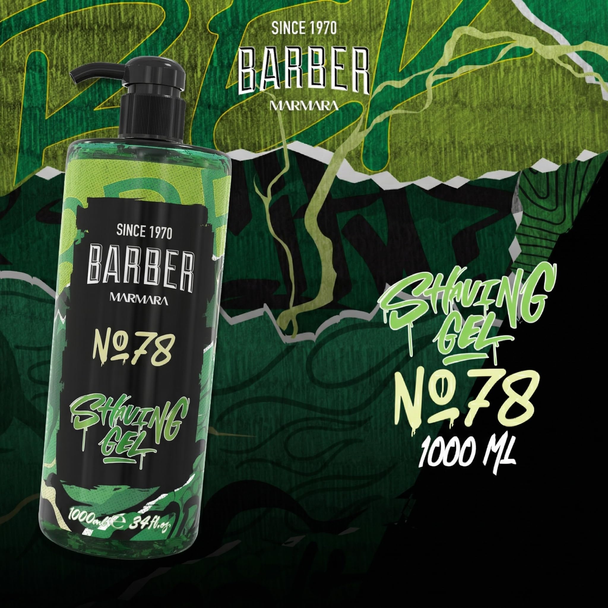 Barber Marmara No.78 Transparent Non-Foaming Shave Gel with Pump 1L | Professional Turkish Barber Quality for Precision Shaving. Ideal for Beard Contours, Neckline and Close Shaves.