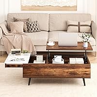 Vista 4 de GAOMON Mesa de centro elevable, mesa de centro con estante de almacenamiento, compartimento oculto y barra de elevación hidráulica para sala