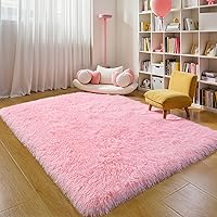 Vista 17 de Alfombras mullidas de 4 x 6 pies para dormitorio de niñas, alfombra de pelo largo lavable en arco iris para habitación de niños, guardería