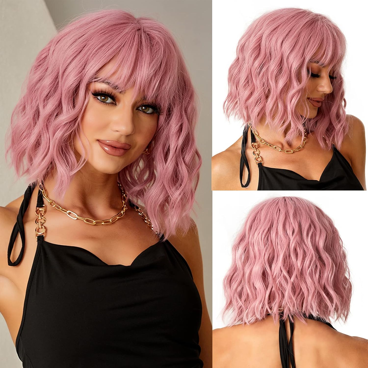 Esmee"Women Synthetic Wig Short Wave Pink Purple Fluffy Air Bangs