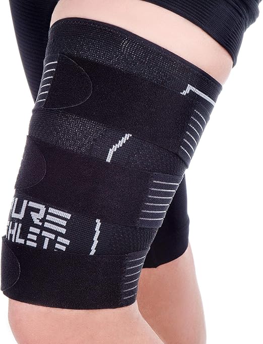 Thigh Compression Sleeve – Adjustable Straps Quad Wrap Support Brace, Hamstring Upper Leg