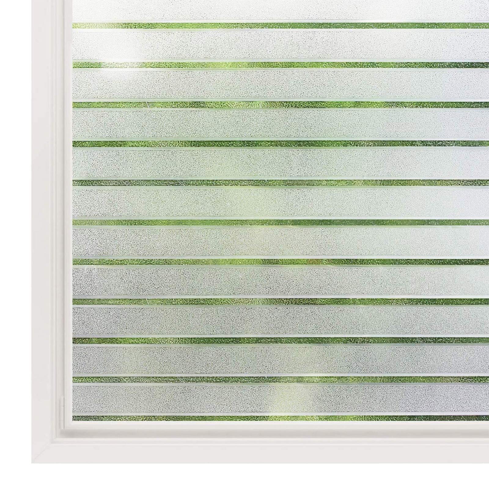 rabbitgoo Film Vitre Anti Regard à Motif Rayure 90x400cm, Dépoli, Anti UV | Brise Vue Fenetre Electrostatique, Sans Colle, Amovible, Réutilisable, Film Fenetre Décoratif pour Bureau Cuisine Salon