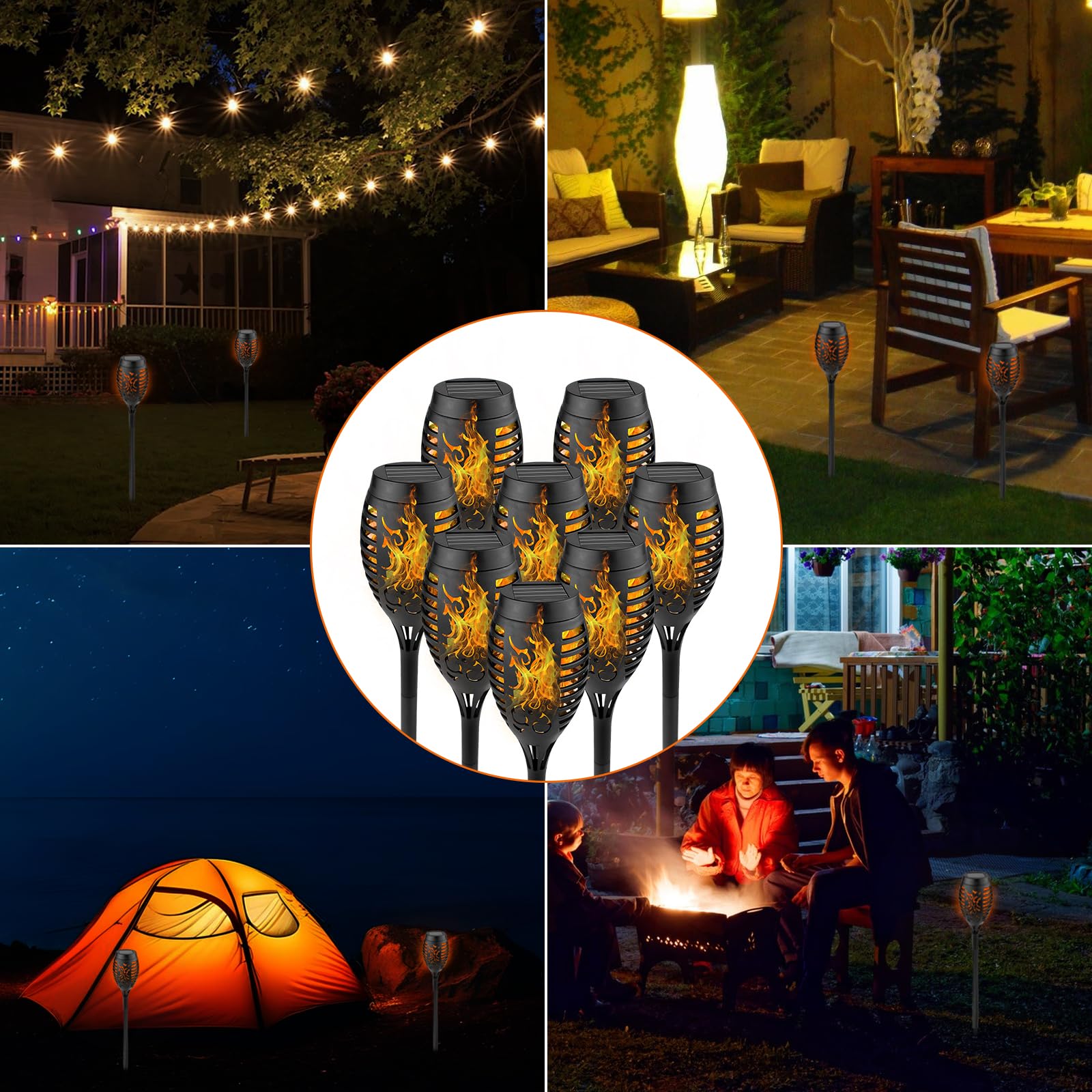 WinGluge 8 Stück Solarleuchten für Außen Garten, Solarlampen für Außen IP65 Wasserdicht, 12 LED Solar Fackel Gartenfackeln, Fackeln für Draußen mit Realistischer Flammeneffekt, für Außen, Gärten
