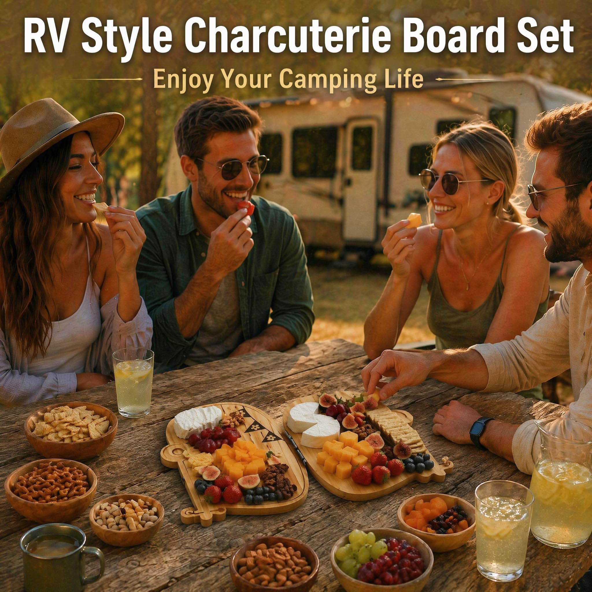 Foldable RV Charcuterie Board - Bamboo Serving Set -8