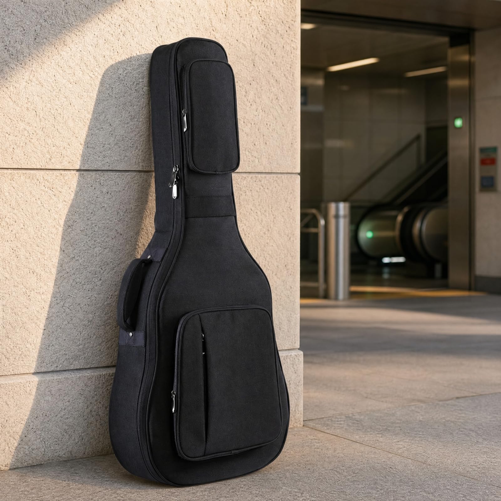 Funda Guitarra con Acolchado 28 Mm Impermeable Funda Guitarra con Correas Mochila Proctora para Músicos, Viajes, Almacenamiento, Negro