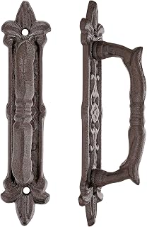 INIRET 2 Packs Heavy Duty 8.9" barn Door Handles,Rust Color Cast Iron Rustic Vintage Gate Fence Outdoor Garage Closet Drawer Cabinet Handles