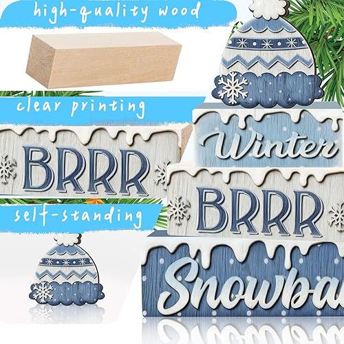 Miniatura 3 de 4 piezas de decoraciones navideñas para interiores - Decoración de mesa de copo de nieve de madera para el hogar - Centro de mesa navideño para la