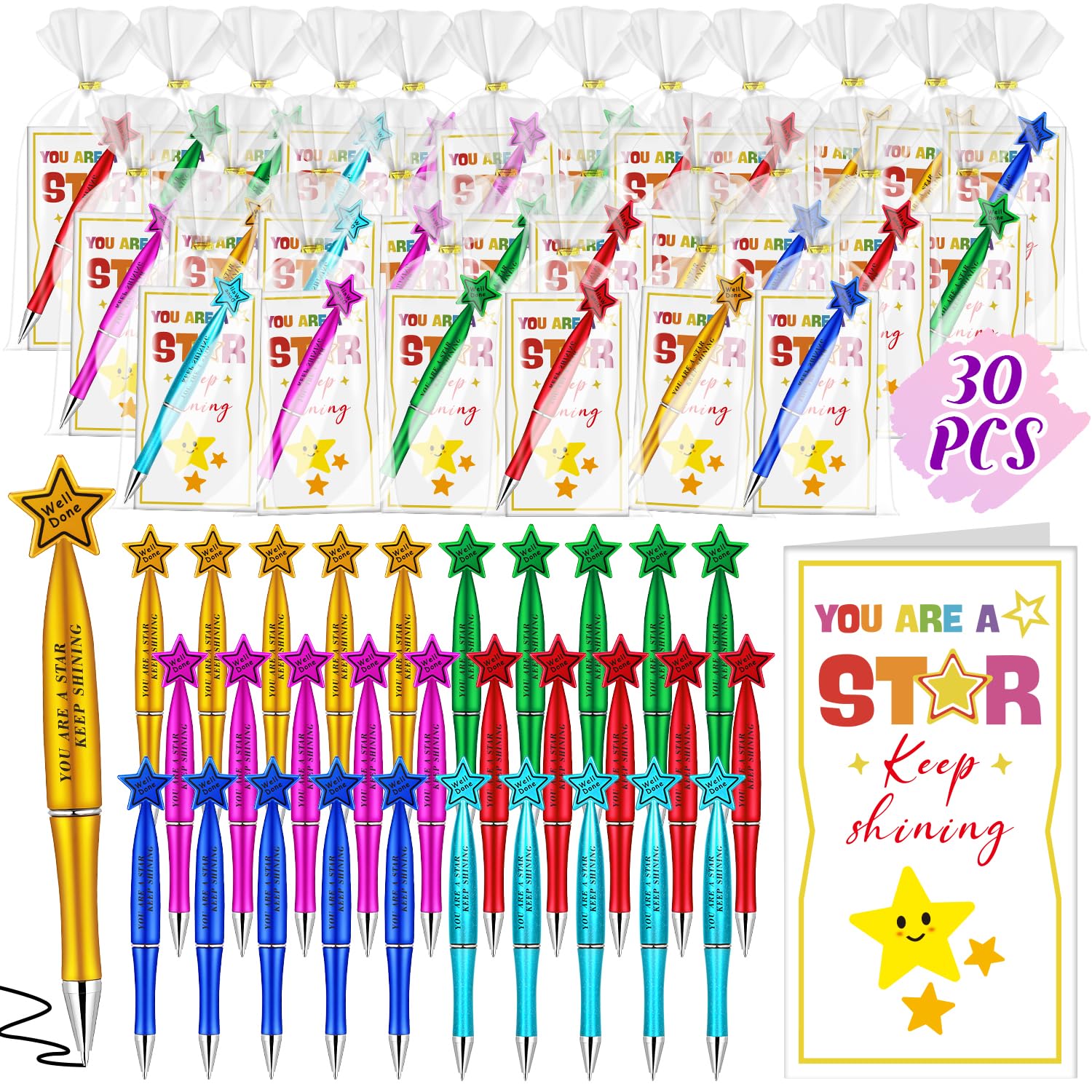 iZoeL 30Pack End of Term Gifts for Children End of Year Class Gifts for 30 Children Motivational Pen With Cards to Pupils & Gift Bags- Primary School Leavers Gifts Classroom Gifts School Rewards