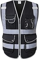 Vista 30 de JKSafety - Chaleco de seguridad azul con cremallera frontal de alta visibilidad, 9 bolsillos, azul con tiras reflectantes de doble tono, estándares