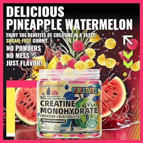 Miniatura 4 de Gomitas de monohidrato de creatina (0.18 onzas), energía previa al entrenamiento y apoyo al crecimiento muscular para hombres y mujeres  Gomitas de