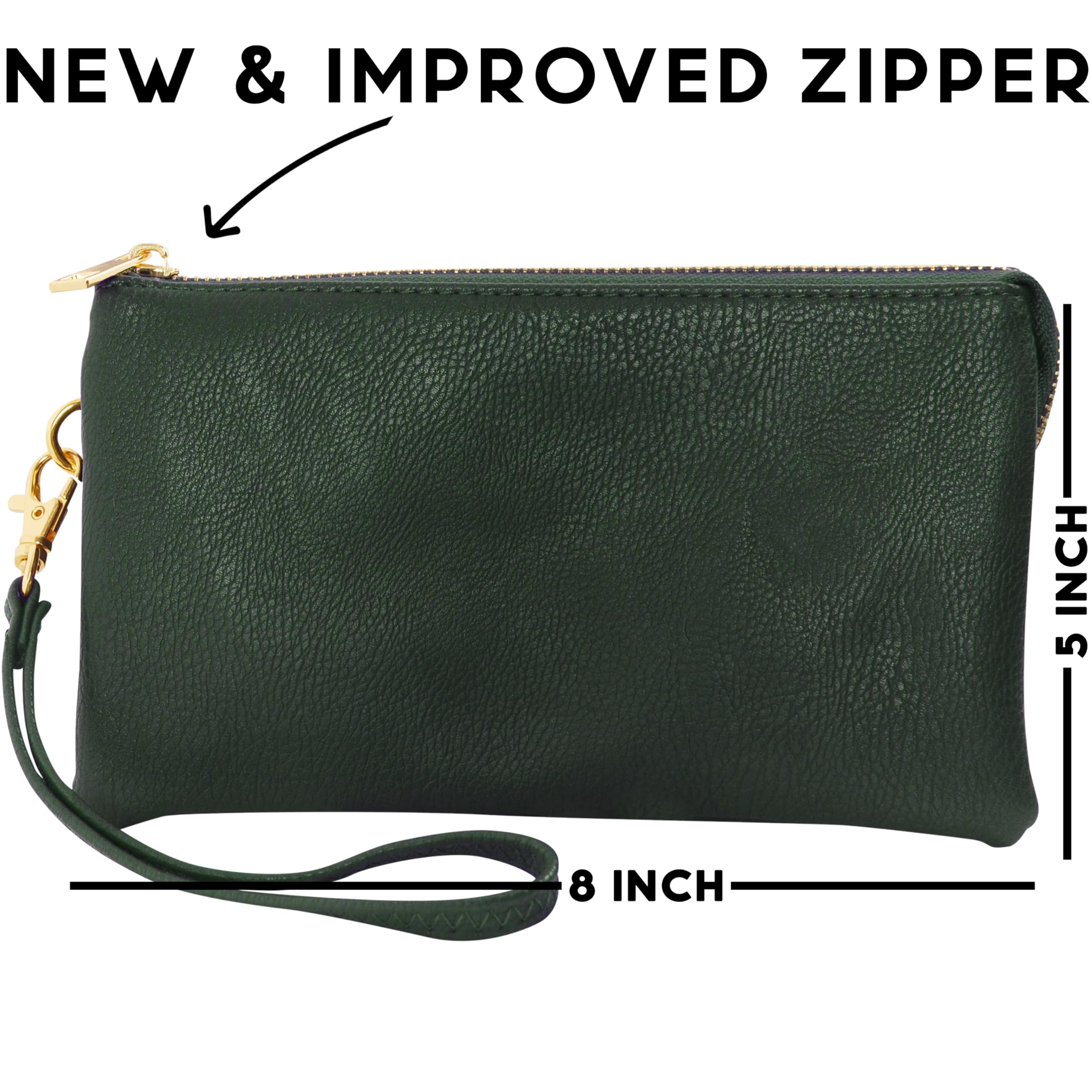 Humble Chic NY Vegan Leather Wristlet Purse for Women - Small Clutch Purse with Shoulder and Wrist Straps: Hunter Green