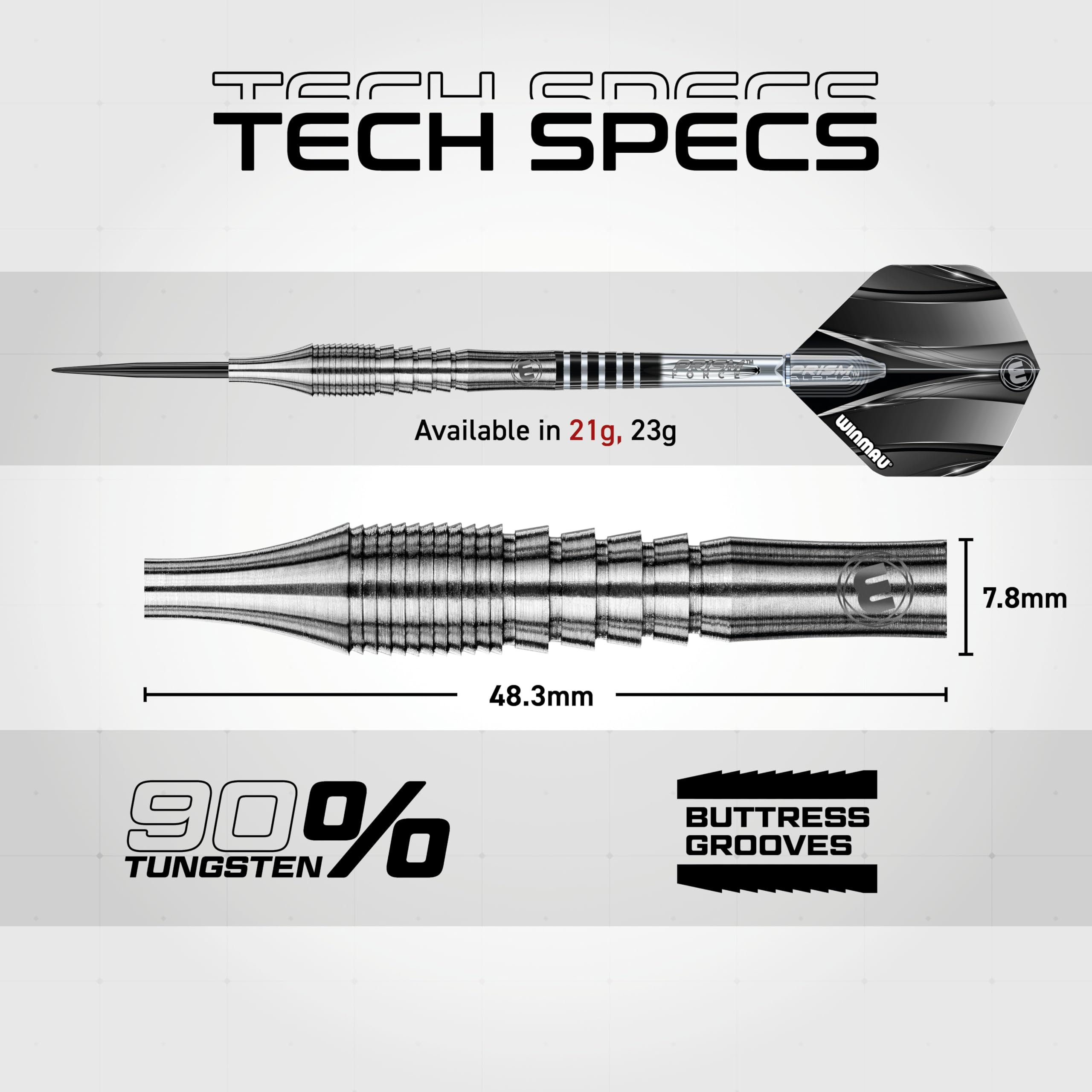 WINMAU Sniper V3 90% Freccette Steel Darts 21G.