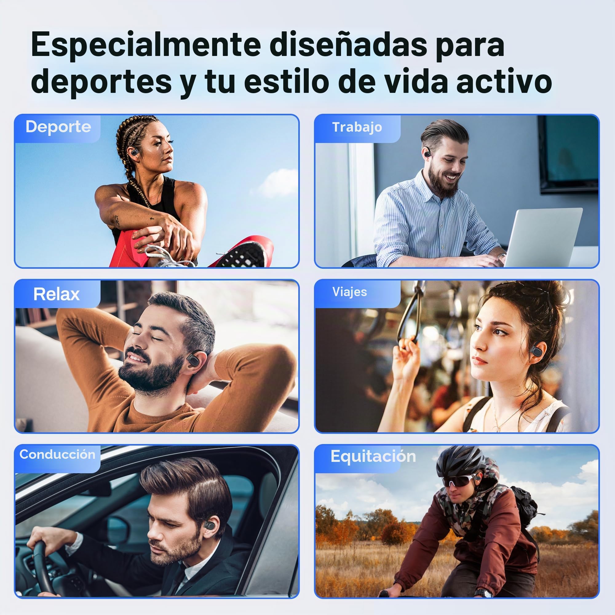 DACOM Auriculares Deportivos Bluetooth 5.3, ENC Inalámbricos Abiertos, 45H Tiempo de Reproducción, a Prueba de Sudor Con 2 Micrófonos para Ciclismo (Negro)