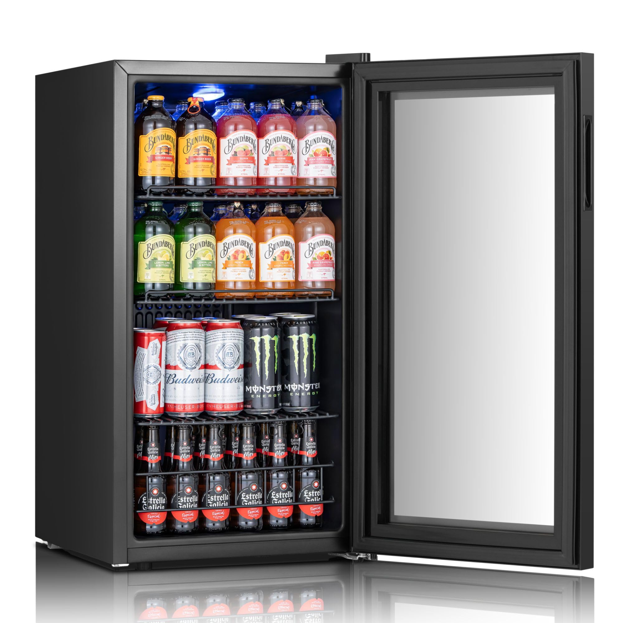 YEEGO Beverage Refrigerator, 105 Can Mini Fridge With Glass Door, Adjustable Shelves, Digital Temperature Control 34°F-54°F, Drink Cooler For Soda, Beer And Wine, Freestanding Or Under Counter, Black on Fridge.com - View 2