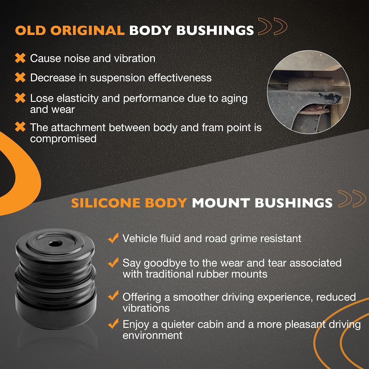 Silicone Body Mount Kit Compatible with 2008-2016 Ford F-250 F-350 Crew Cab (8 Pack) - Premium Silicone Bushings for a Smoother Ride, Durable Design Outperforms OEM and PU Mounts (Black)