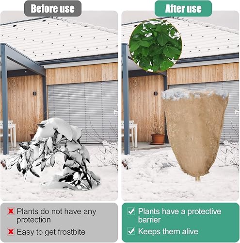 Miniatura 5 de Paquete de 2 bolsas de arpillera para plantas de invierno, 24 x 40 pulgadas, protector contra heladas de plantas con cordón, cubiertas reutilizables