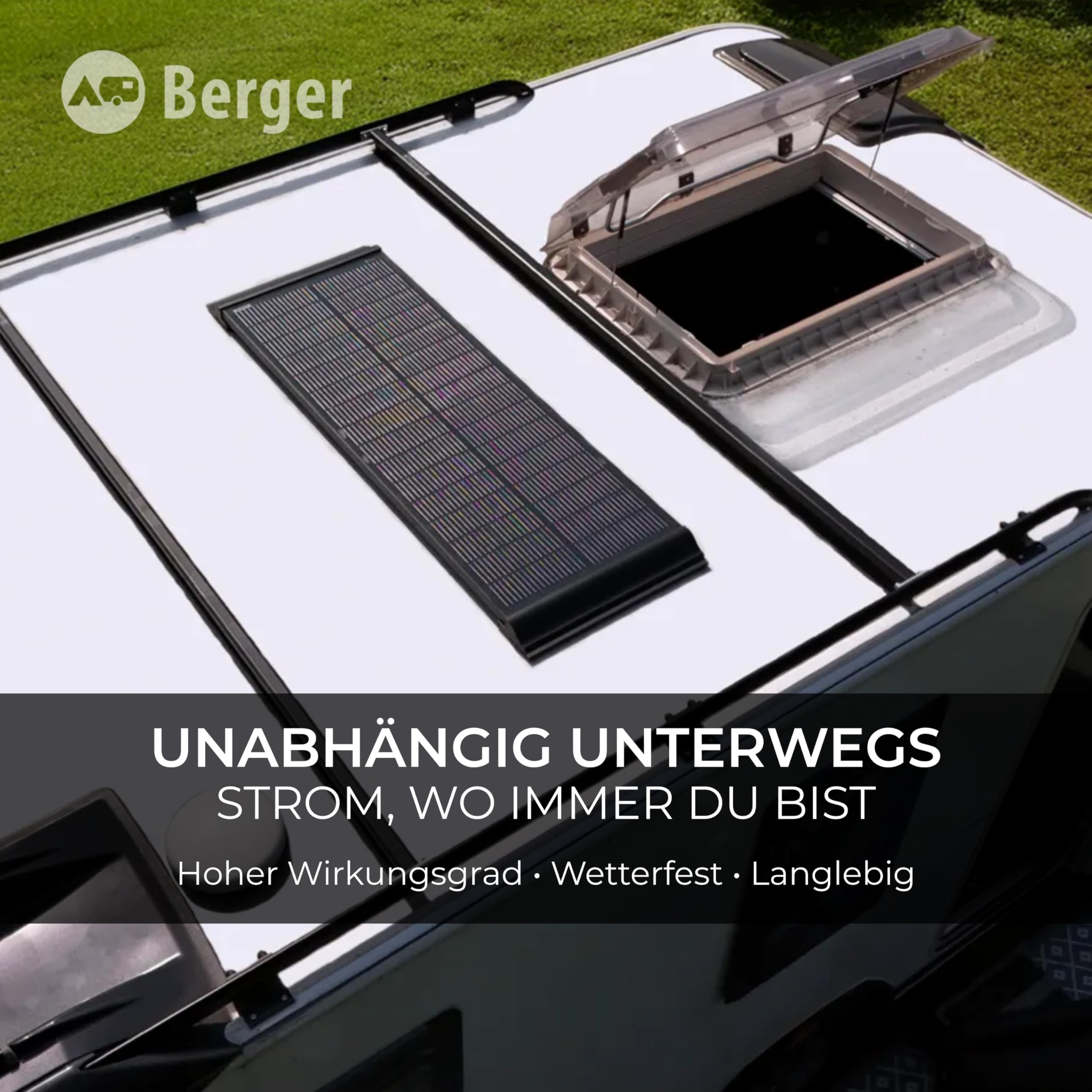BERGER Komplettanlage Deluxe Solarpanel Set 100 W | Monokristallin mit MPPT-Regler | Solar Panel Camping Komplettset | IP67 | Solaranlage für Wohnmobil & Dauercamper | 400 Wh/Tag | erweiterbar