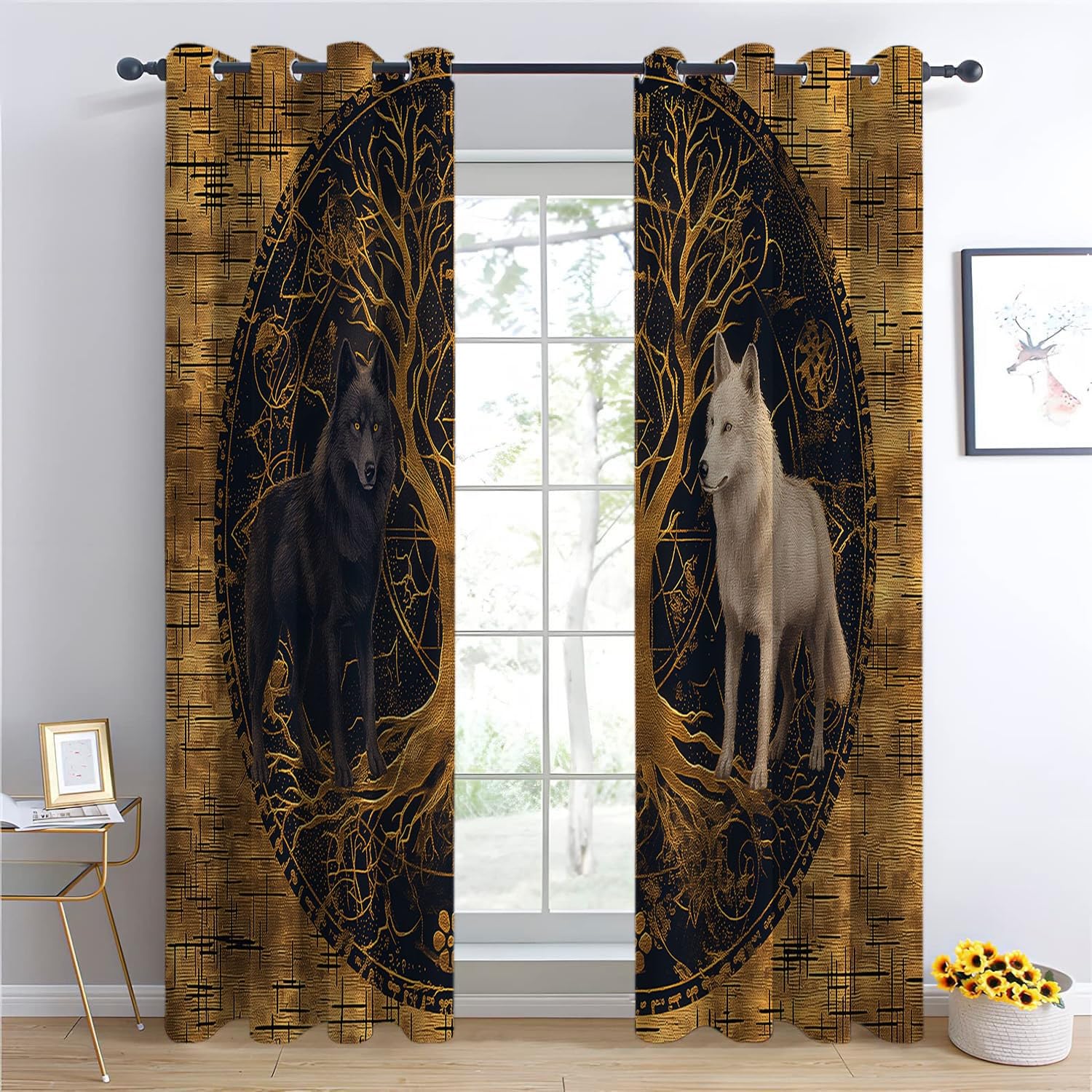 CozyRest Cortinas Opacas para Niños, Lámina de Oro Vikingo,Térmicas Aislantes Frío y Calor, Reducción de Ruido, Protección de Intimidad, 150 x 166 cm para Hogar y Dormitorio Infantil