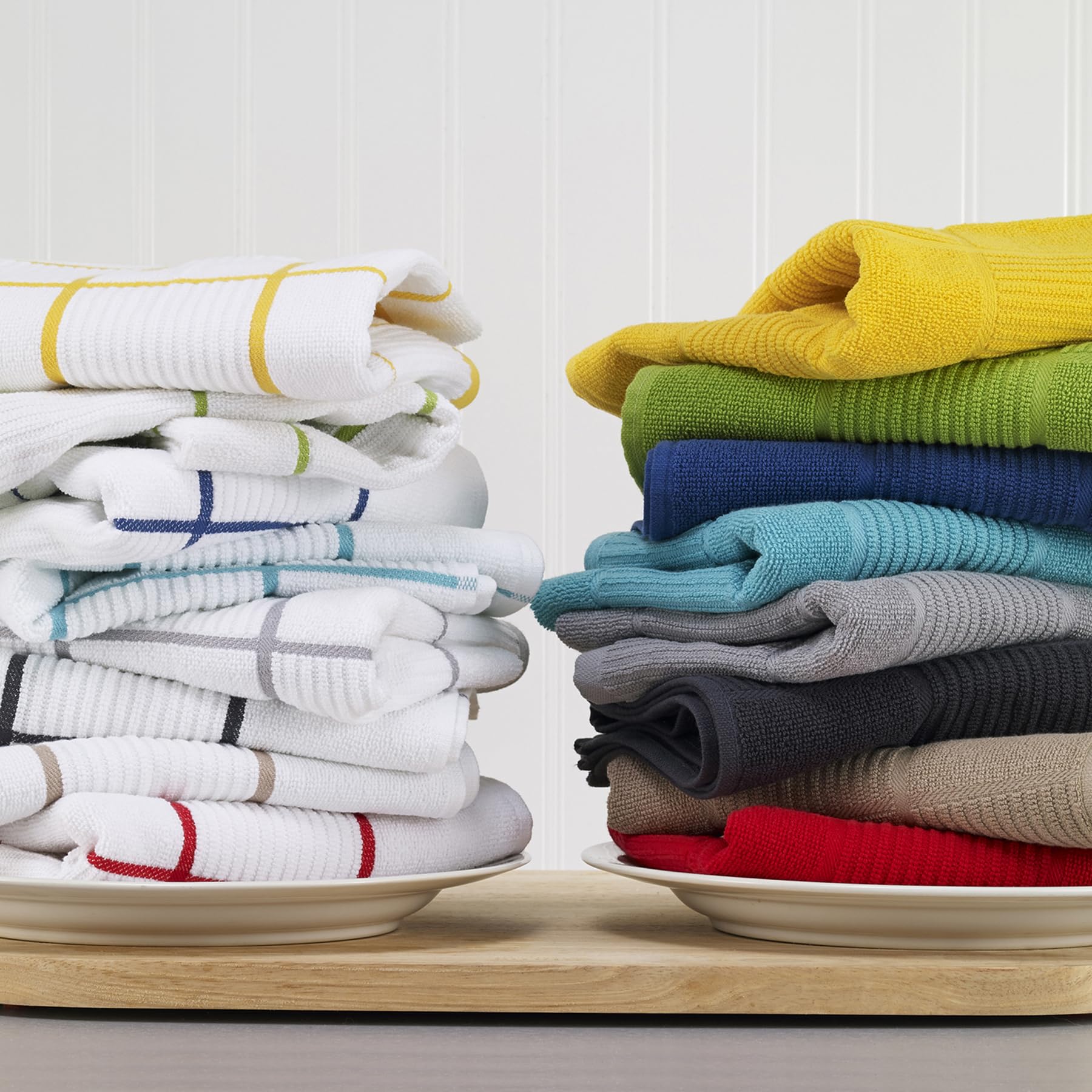 T-fal Toallas de cocina de parquet sólidas y a cuadros: altamente absorbentes, supersuaves, 100% algodón, toallas de cocina de 16 x 26 pulgadas para limpiar y secar platos, sartenes, cristalería o