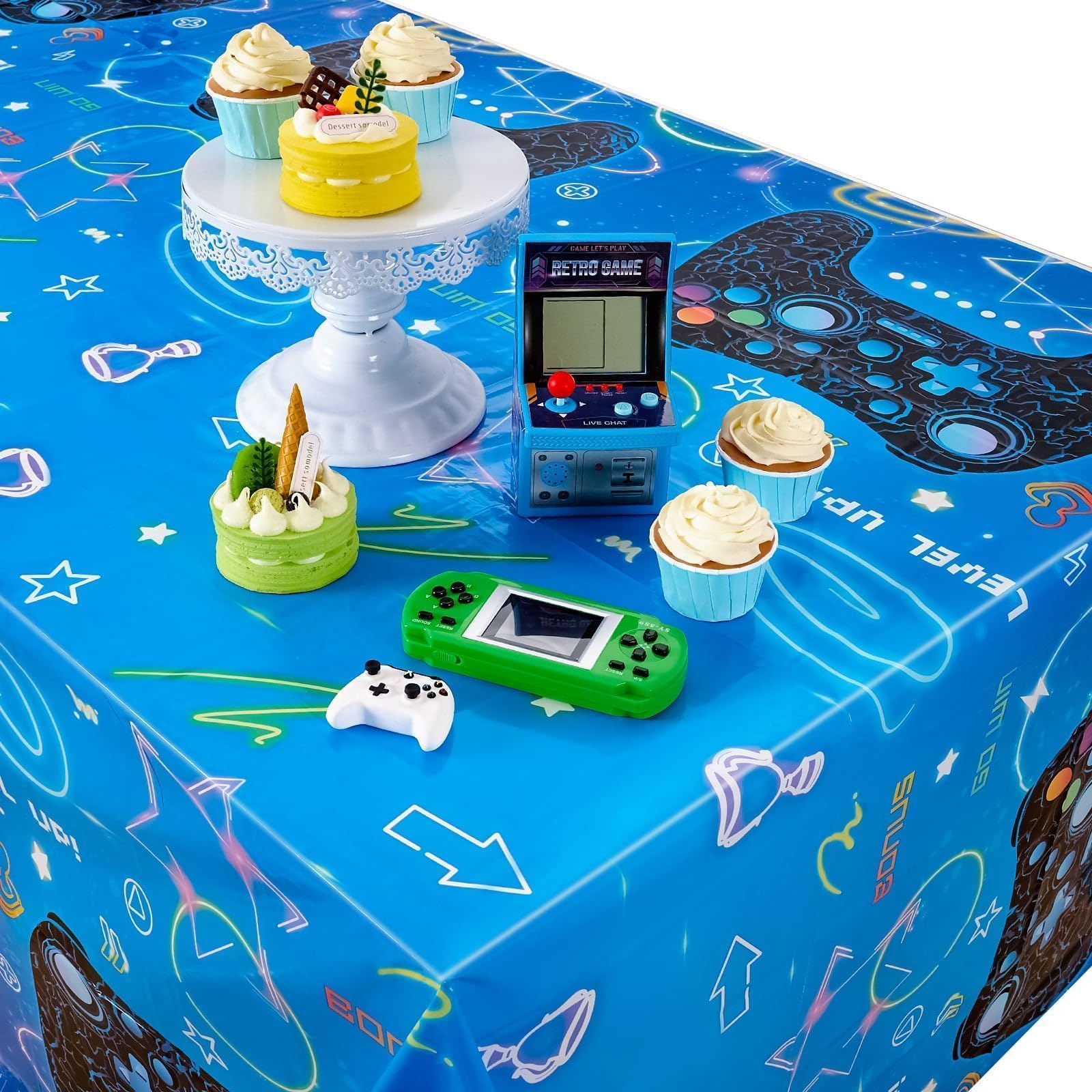 WERNNSAI Set di stoviglie per feste e videogiochi - Articoli per feste di gioco per ragazzi di compleanno tovaglioli piatti e bicchieri di carta per 16 persone 64 pz