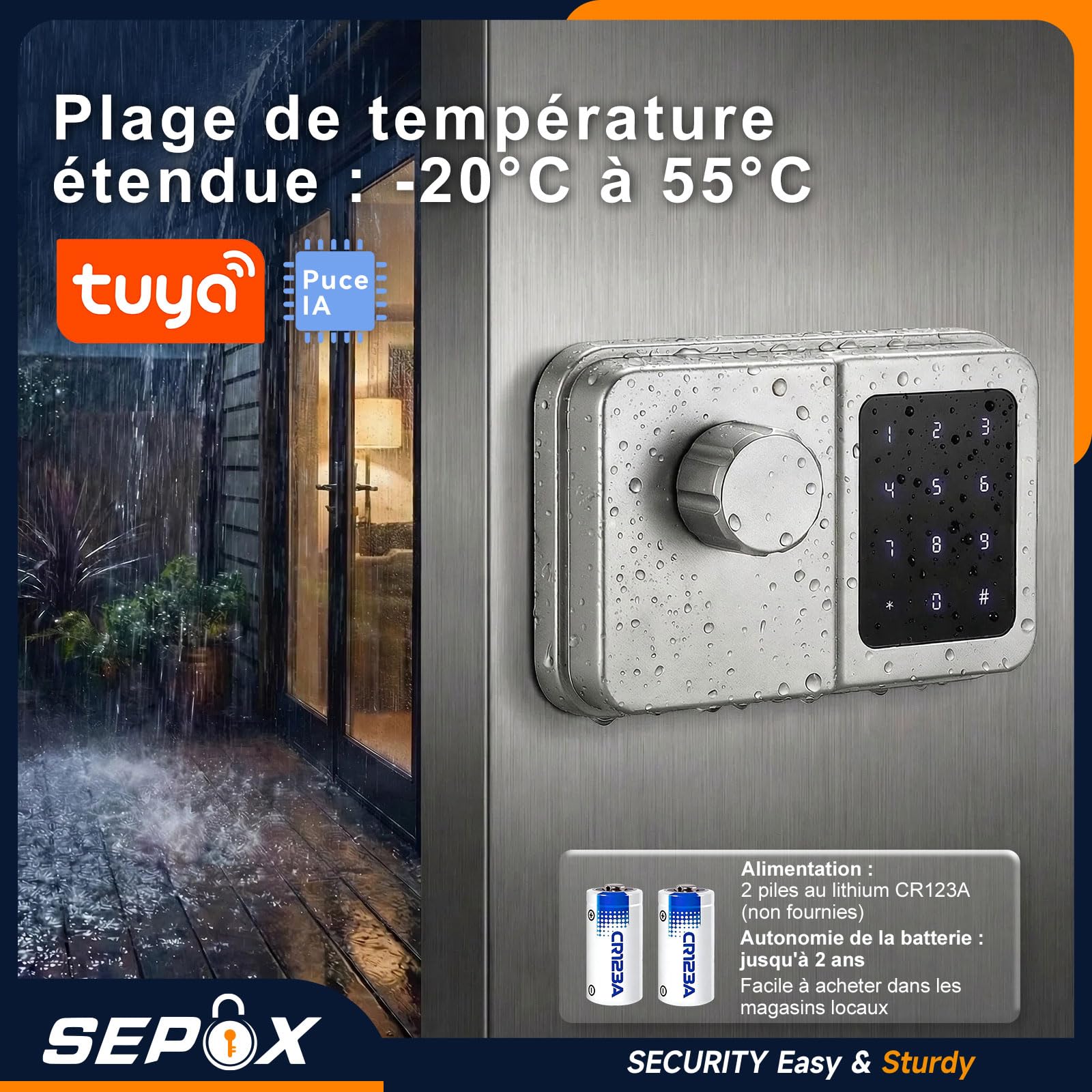 SEPOX Serrure Connectée Bluetooth Porte D’Entrée, Digicode, Clavier Tactile, Tuya, Sans Clé, Style Rétro, Pour Maison Appartement Bureau (Argent, Écran double)