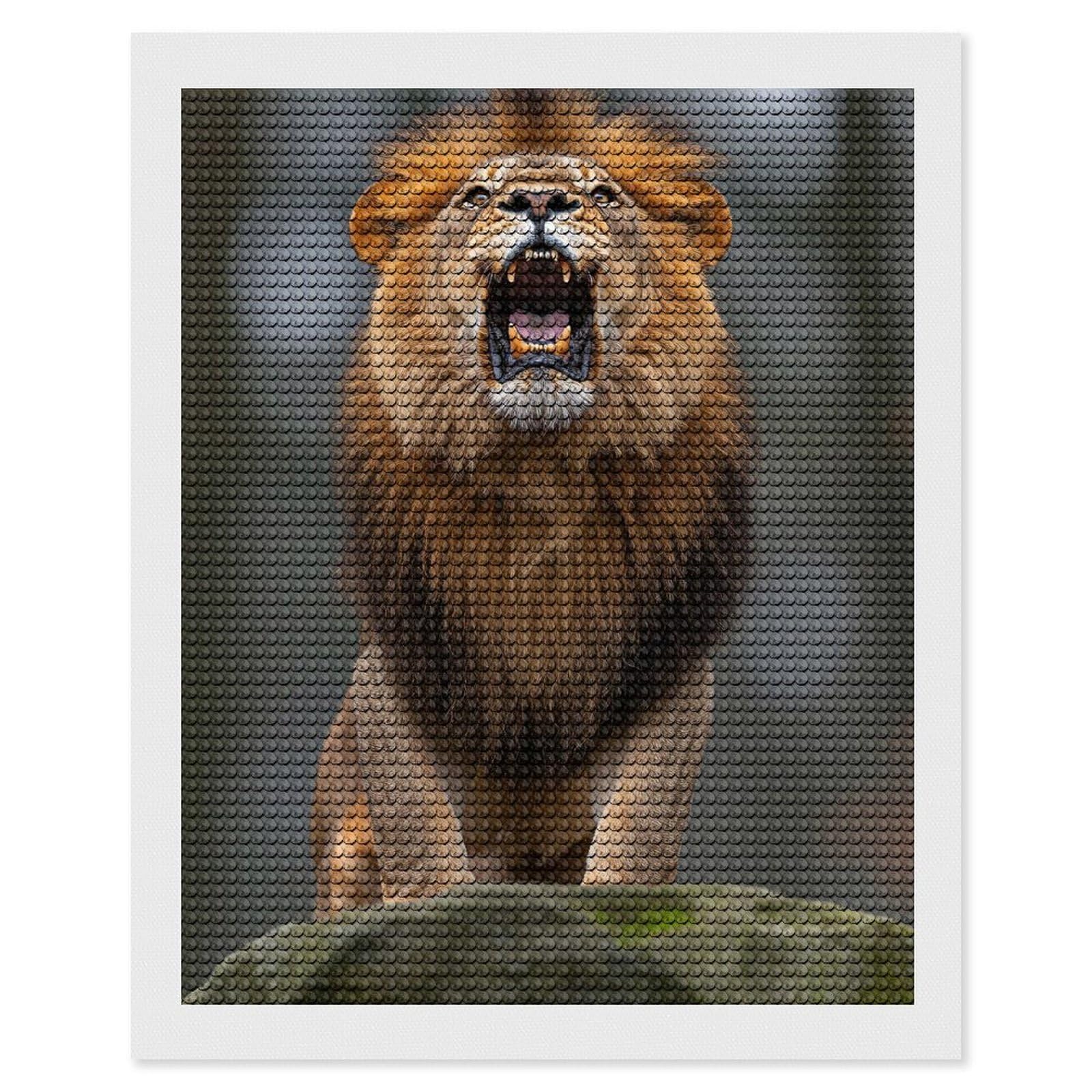 Junmoney Roaring Lion Portrait Diamond Painting Canvas Set 16"x20", Satisfying Creative Project, Easy to Follow Symbols, Fun Craft Experience