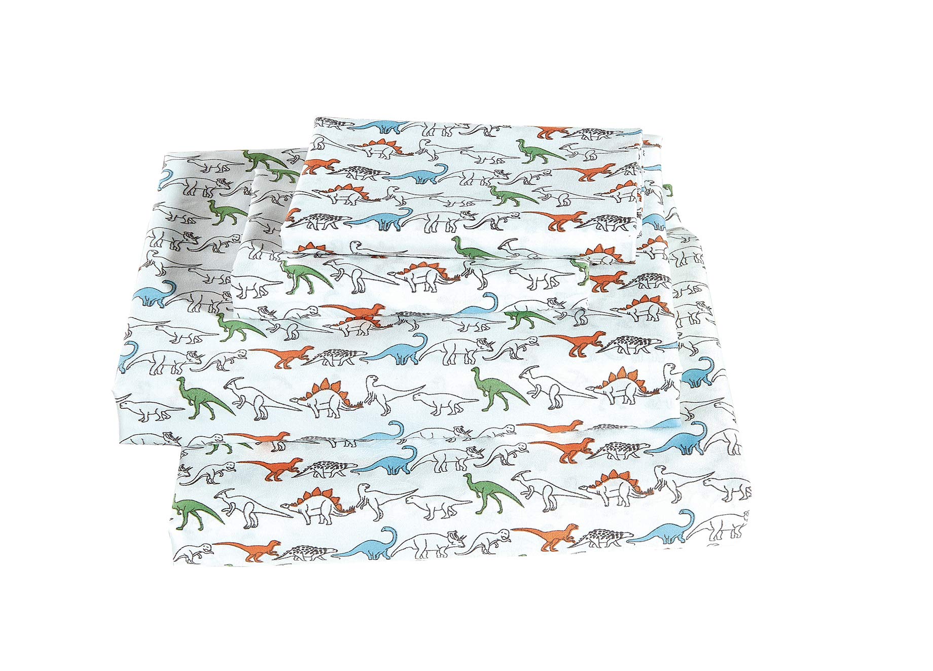 Fancy Linen Dinosaurs White Blue Orange Green Back Sheet Set for Boys/Teens/Girls New (Twin)