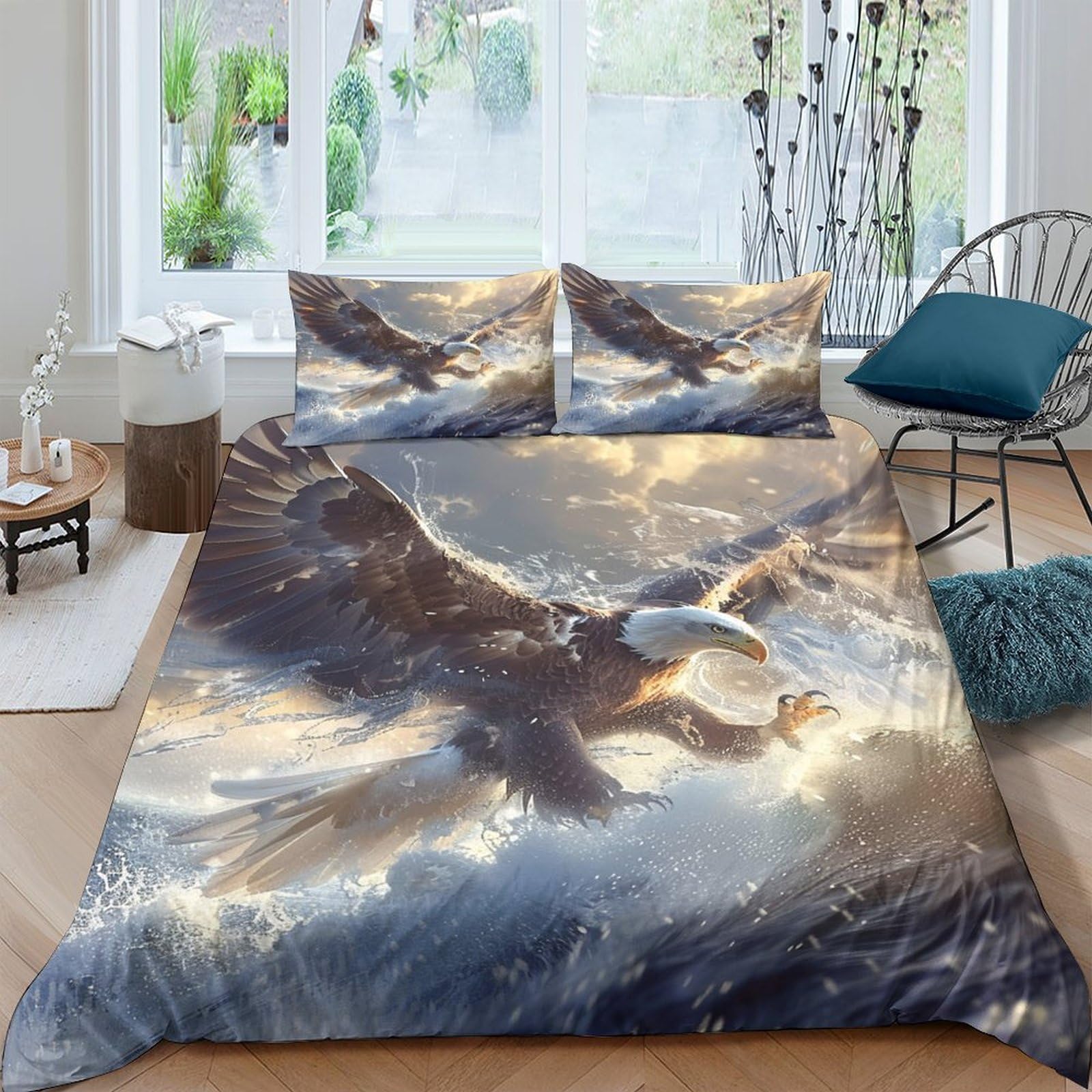 Ctjqhvkz Style-10 3D Printed Soaring Eagle Fitted Sheet Microfiber Soft Anti-Slip Cloud Sky Mattress Cover Bedroom Decor Washable Single（135X200cm）