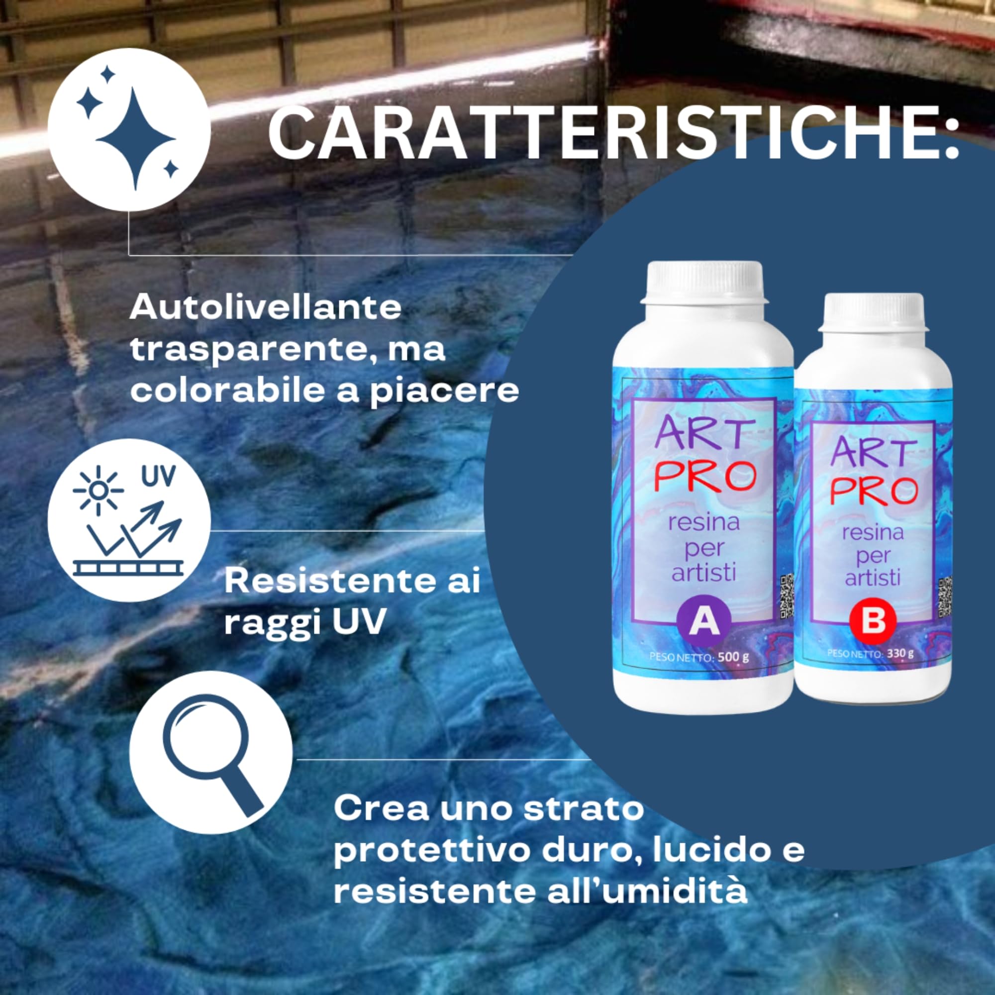 Resin Pro ® RESINA EPOSSIDICA ART PRO Ideale per Vassoi, Quadri, Rivestimenti e Pavimenti Artistici, Certificata Atossica, Guanti in Omaggio, Assitenza Tecnica in italiano, 100% Made in Italy 16,6Kg