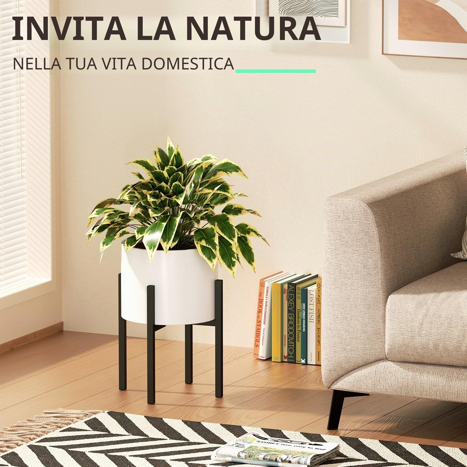 Urban Deco 1 supporto per piante regolabile in metallo, adatto per vasi da 20-35 cm, nero