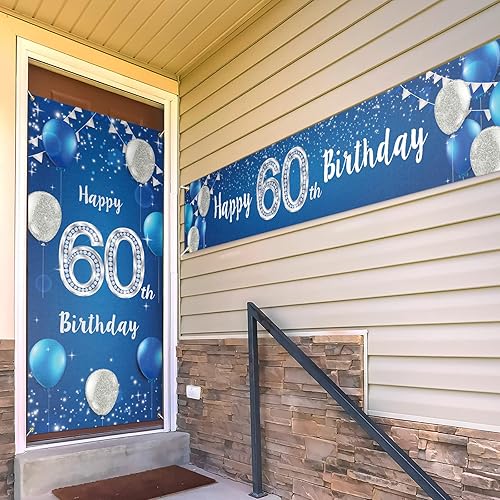 Juego de carteles de feliz cumpleaños 60 para puerta, porche, decoraciones de cumpleaños de 60 años, suministros de fiesta para hombres, color azul